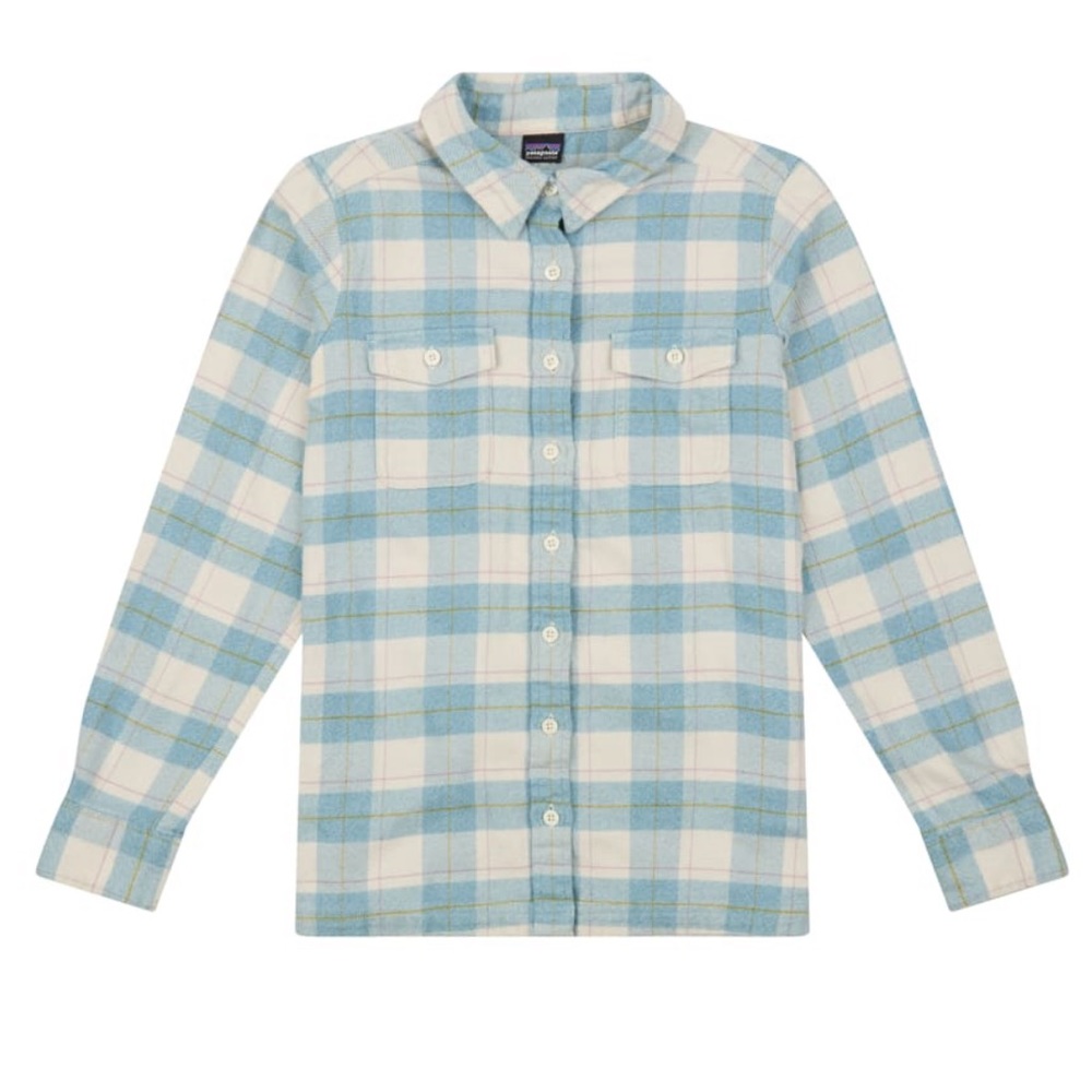 Patagonia Women's Blue and White Plaid Button-Down Shirt